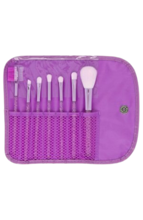 7 Piece Purple Glitter Makeup Brush Set with Pouch
