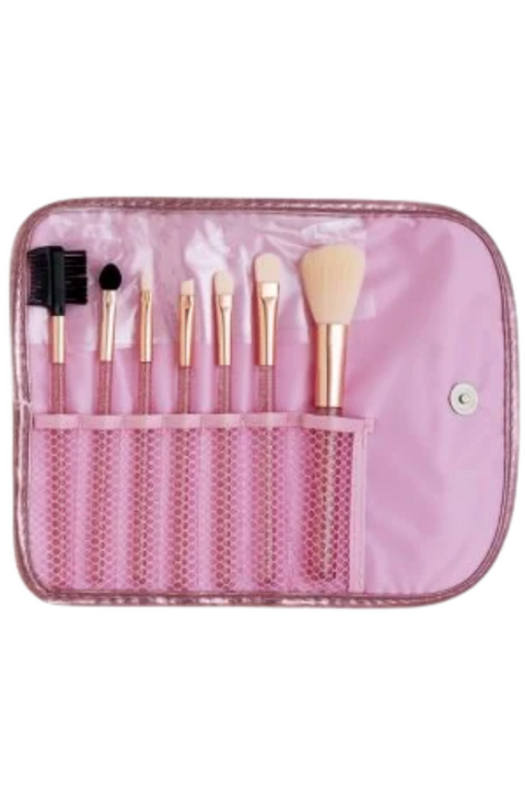 7 Piece Rose Gold Makeup Brush Set with Pouch