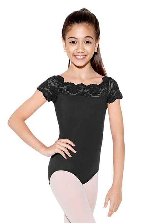So Danca SL17 Child Black Lace Cap Sleeve Bodysuit