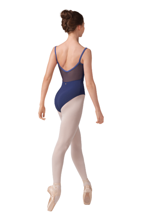 Seamed Bodice Striped Piping Mesh Back Cami Bodysuit