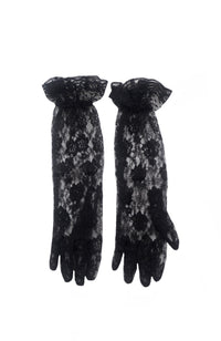 16 Inches Ruffled Lace Gloves B1 Black