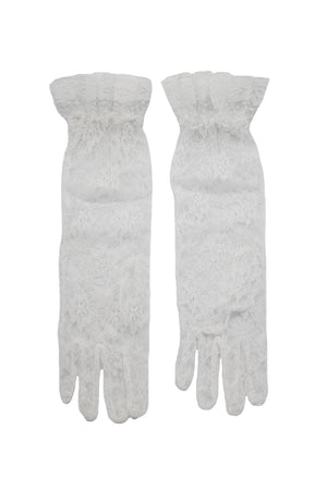 16 Inches Ruffled Lace Gloves B1 White