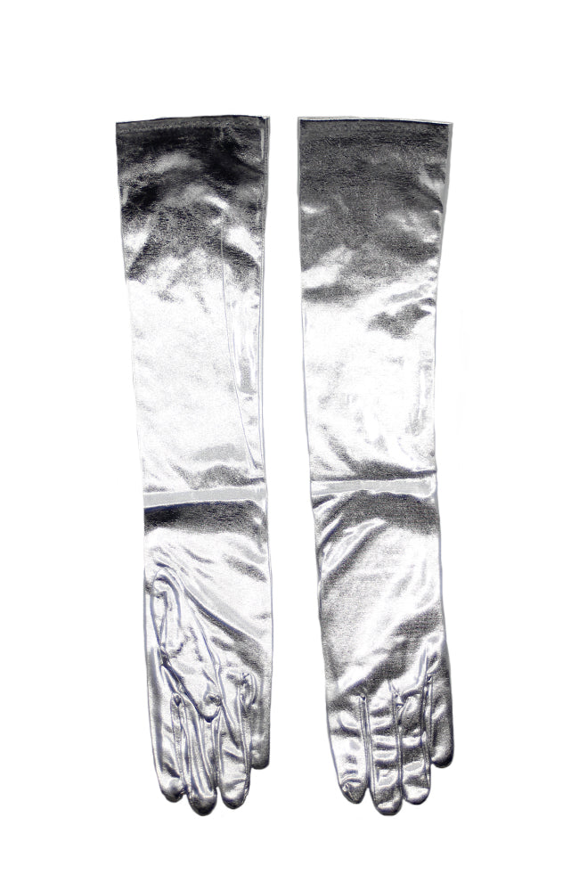Adult Long Lame Gloves Silver HMS-1