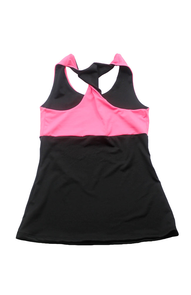 Body-Wrappers-MT262 Black and Hot Pink Twist Back Tank Top Back