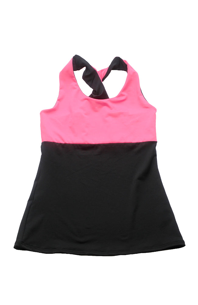 Body-Wrappers-MT262 Black and Hot Pink Twist Back Tank Top
