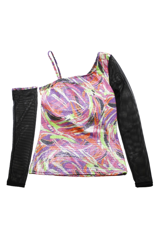 Body Wrappers T7018 Asymmetrical Printed Top