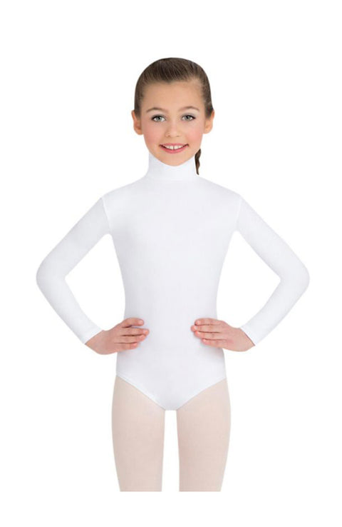 Capezio TB123C Long Sleeve Turtleneck Bodysuit with Snaps White