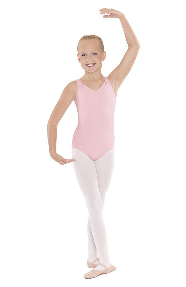 Eurotard 33916C Child Pink Camisole Bodysuit with Rhinestone Neckline Accent
