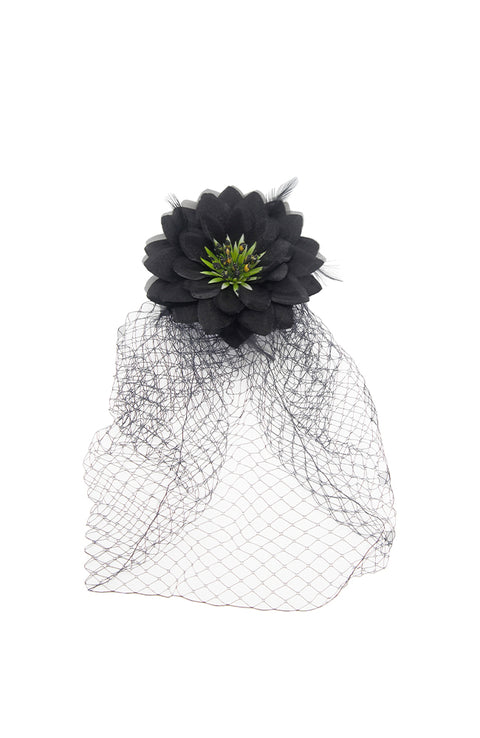 Glitter Pie F3035 Flower Clip With Birdcage Black
