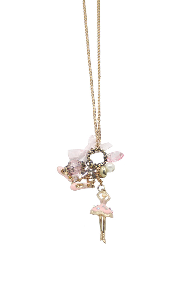 Glitter Pie ST40035 Pink and Gold Long Charm Neckalce