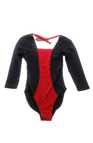 Grishko 2098 Adult 3/4 Sleeve Bodysuit Black Red