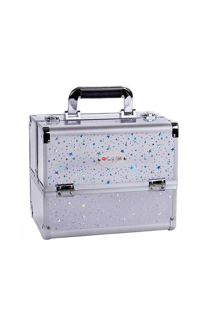 Kissed By Glitter DS1004T Makeup Case White and Silver Stars Tackle Case