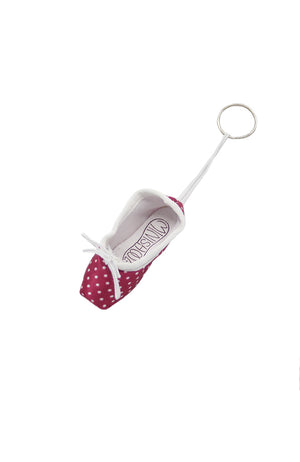 Pillow For Pointes Patterned Mini Pointe Shoe Keychain PPA Burgundy and White Dots