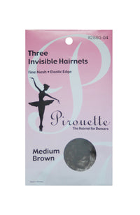 Pirouette 2880-04 Three Invisible Hairnets Medium Brown