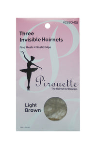 Pirouette 2880-05 Three Invisible Hairnets Light Brown