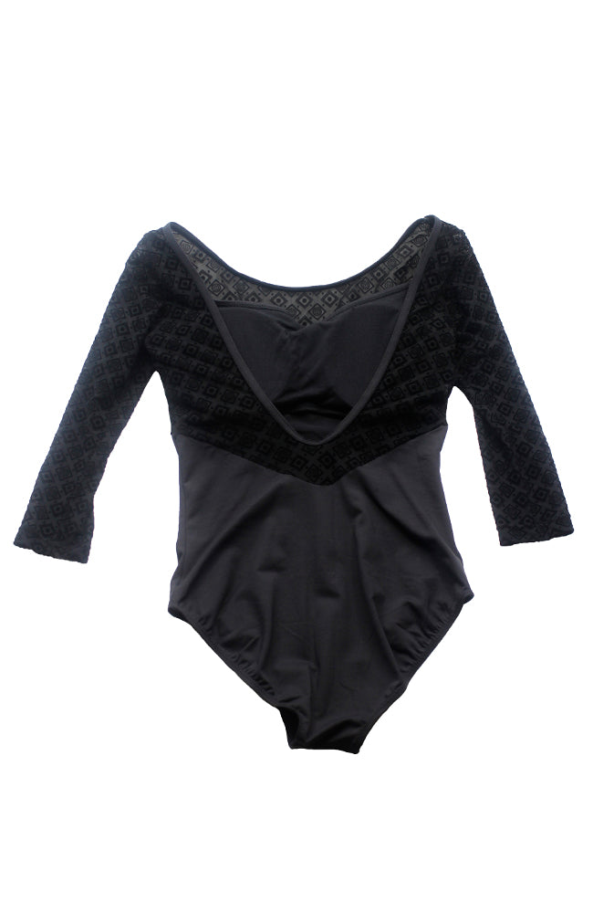 Adult Black Three-Quarter-Sleeve Bodysuit