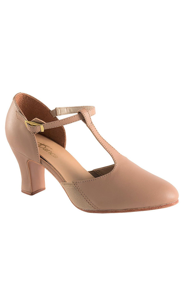 So Danca CH57 Caramel T-Strap Character Shoes with Suede Sole and Snap-on Buckle